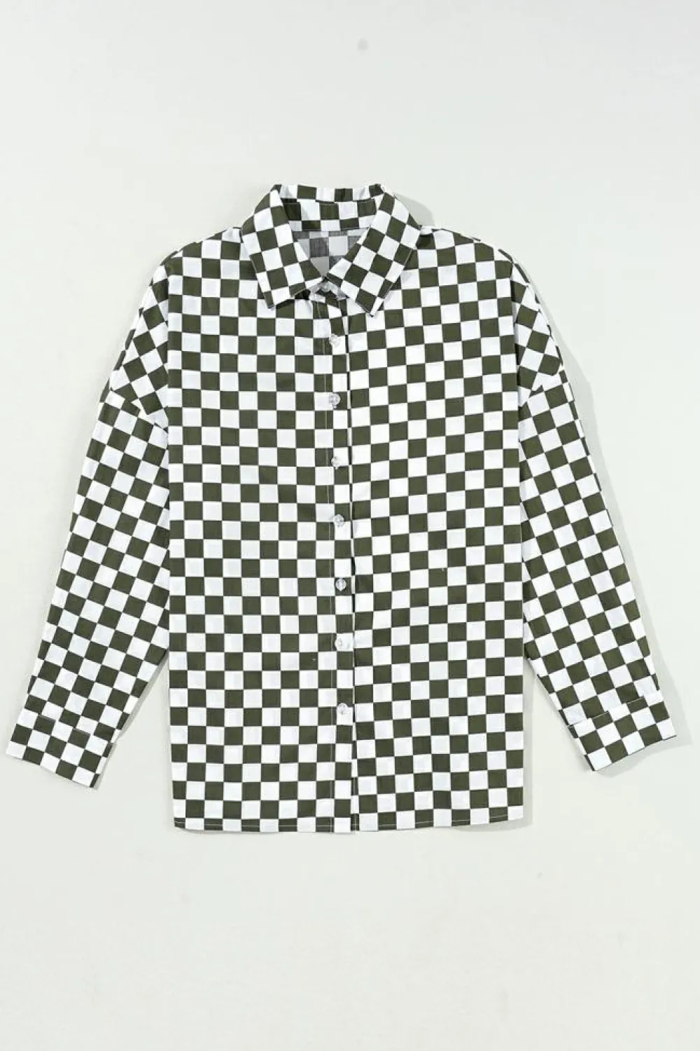 Discount Dear-Lover Checkerboard Printed Drop Shoulder Loose Casual Shirt Green