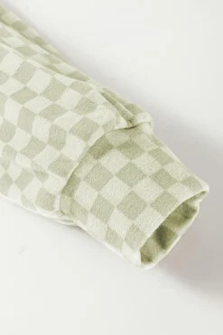 Best Dear-Lover Checkered Print Kangaroo Pocket Drawstring Hoodie Green