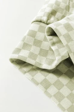 Best Dear-Lover Checkered Print Kangaroo Pocket Drawstring Hoodie Green
