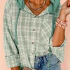 Online Dear-Lover Checkered Print Loose Fit Buttoned Hooded Shacket Green