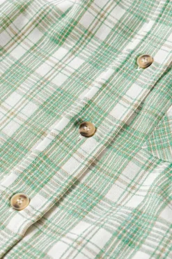 Online Dear-Lover Checkered Print Loose Fit Buttoned Hooded Shacket Green