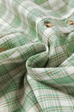 Online Dear-Lover Checkered Print Loose Fit Buttoned Hooded Shacket Green