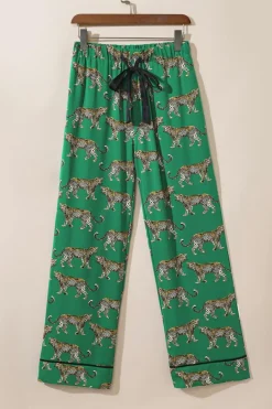 Outlet Dear-Lover Cheetah Print Short Sleeve Shirt and Pants Pajama Set Green
