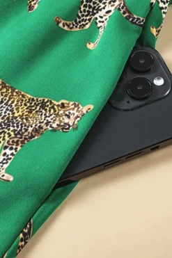 Outlet Dear-Lover Cheetah Print Short Sleeve Shirt and Pants Pajama Set Green