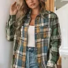 Discount Dear-Lover Chest Pockets Button Up Plaid Shacket Green
