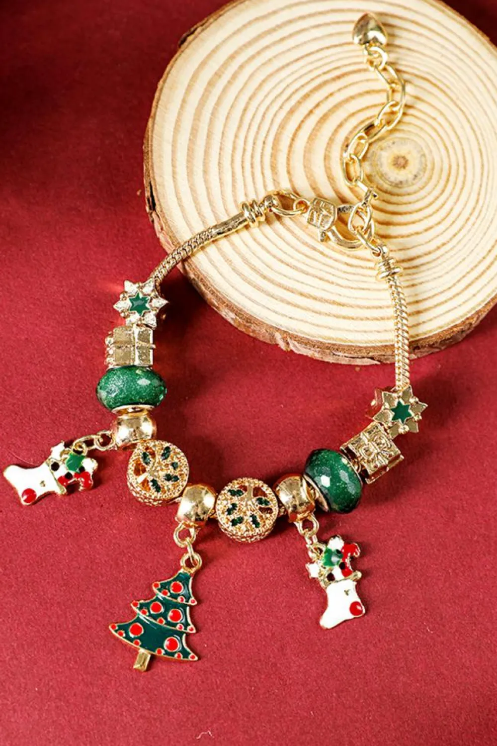 Best Dear-Lover Christmas Pendant Adjustable Plated Beaded Bracelet Green