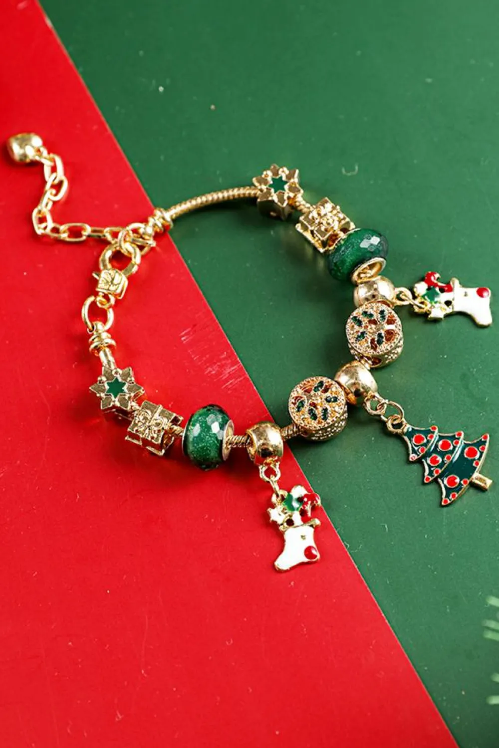 Best Dear-Lover Christmas Pendant Adjustable Plated Beaded Bracelet Green