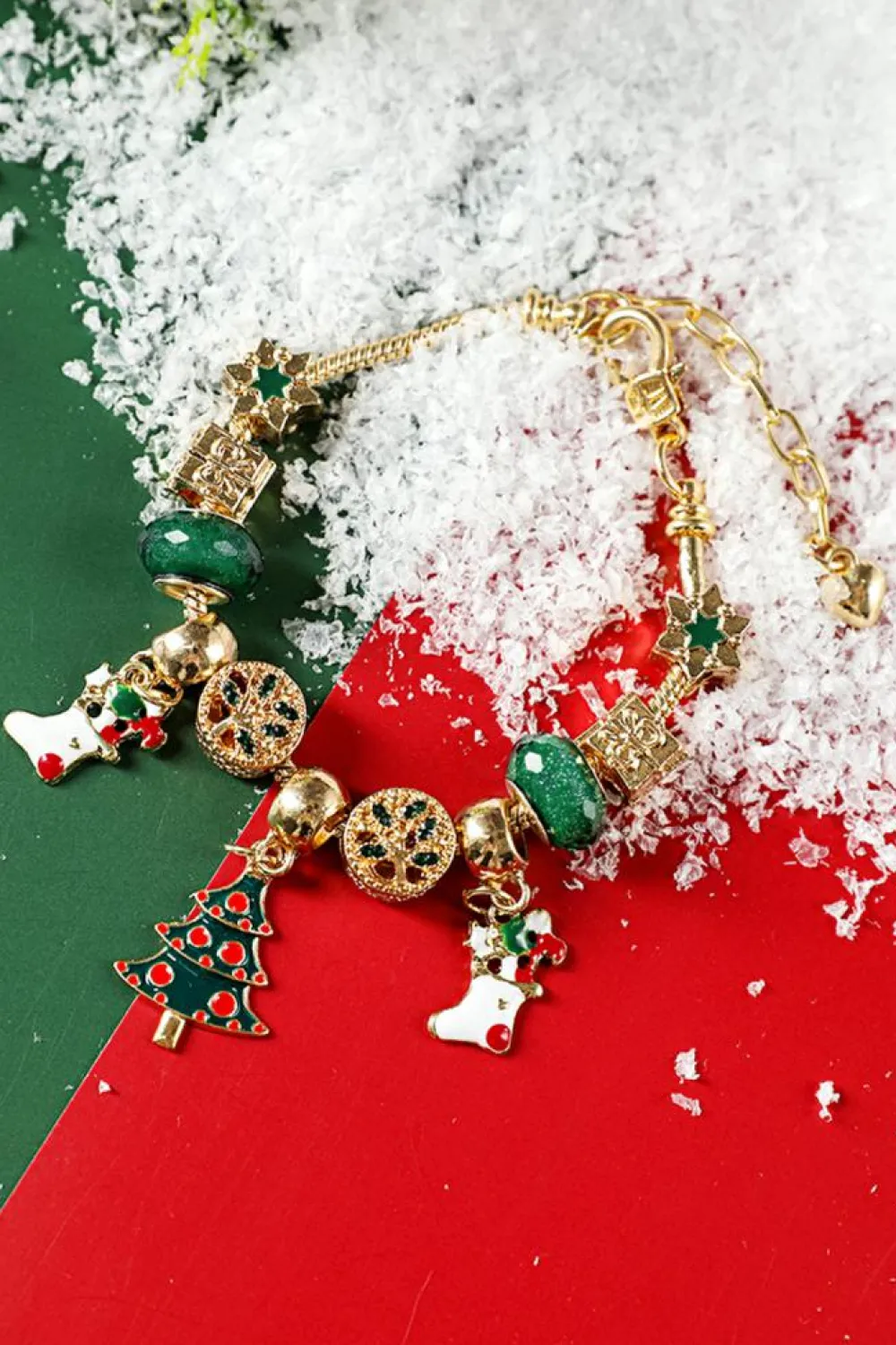 Best Dear-Lover Christmas Pendant Adjustable Plated Beaded Bracelet Green