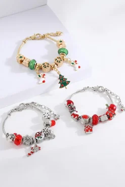 Best Dear-Lover Christmas Pendant Adjustable Plated Beaded Bracelet Green