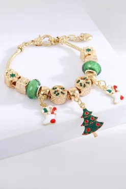 Best Dear-Lover Christmas Pendant Adjustable Plated Beaded Bracelet Green