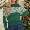 Online Dear-Lover Christmas Snowflake Dotted Print Round Neck Sweater Green