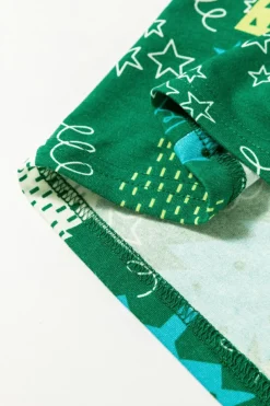 Fashion Dear-Lover Christmas Tree Print V Neck Tee and Pants Lounge Set Green
