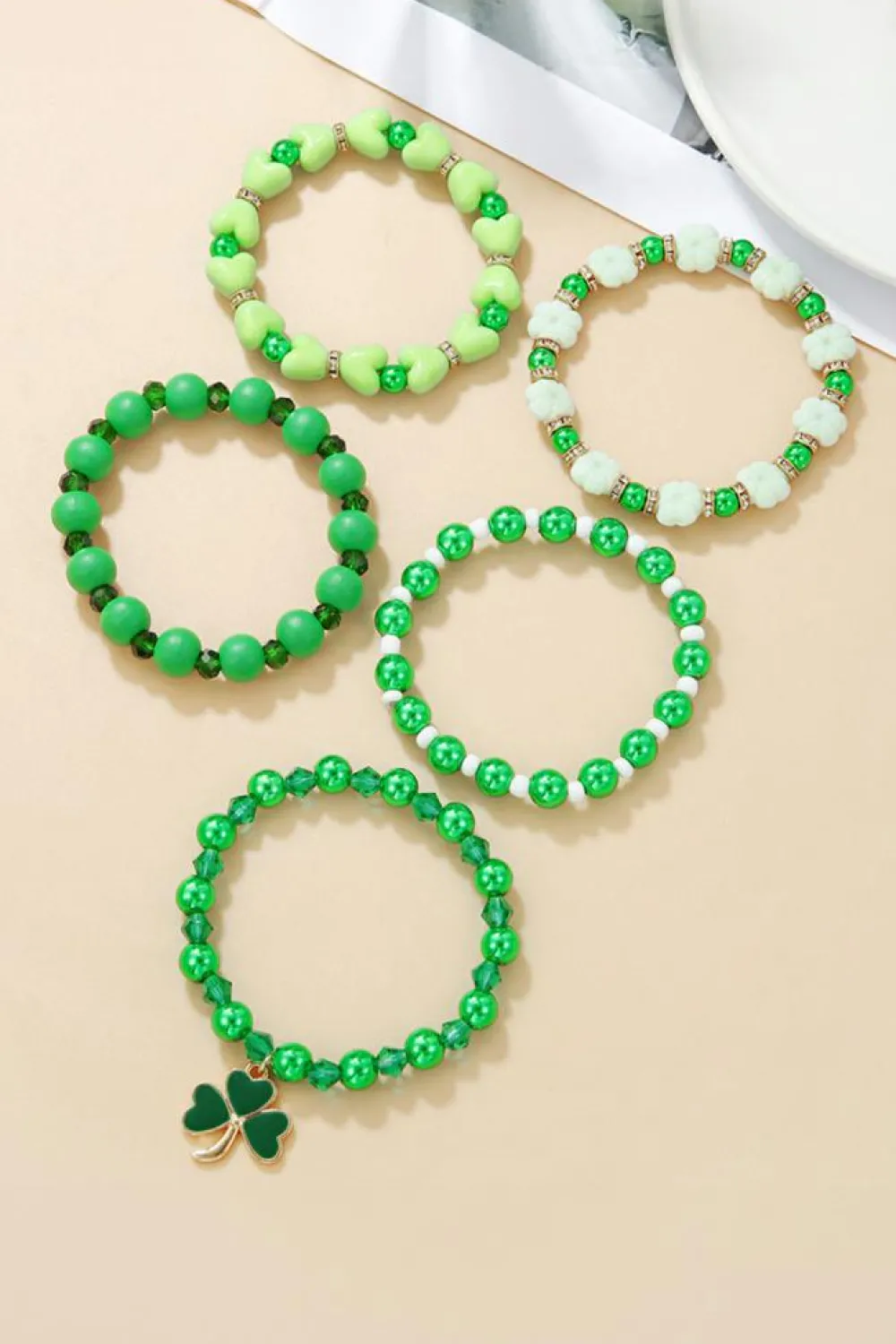 Sale Dear-Lover Clover Pendant Beaded 5pcs Bracelet Set Green