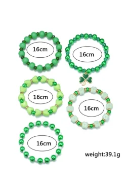 Sale Dear-Lover Clover Pendant Beaded 5pcs Bracelet Set Green