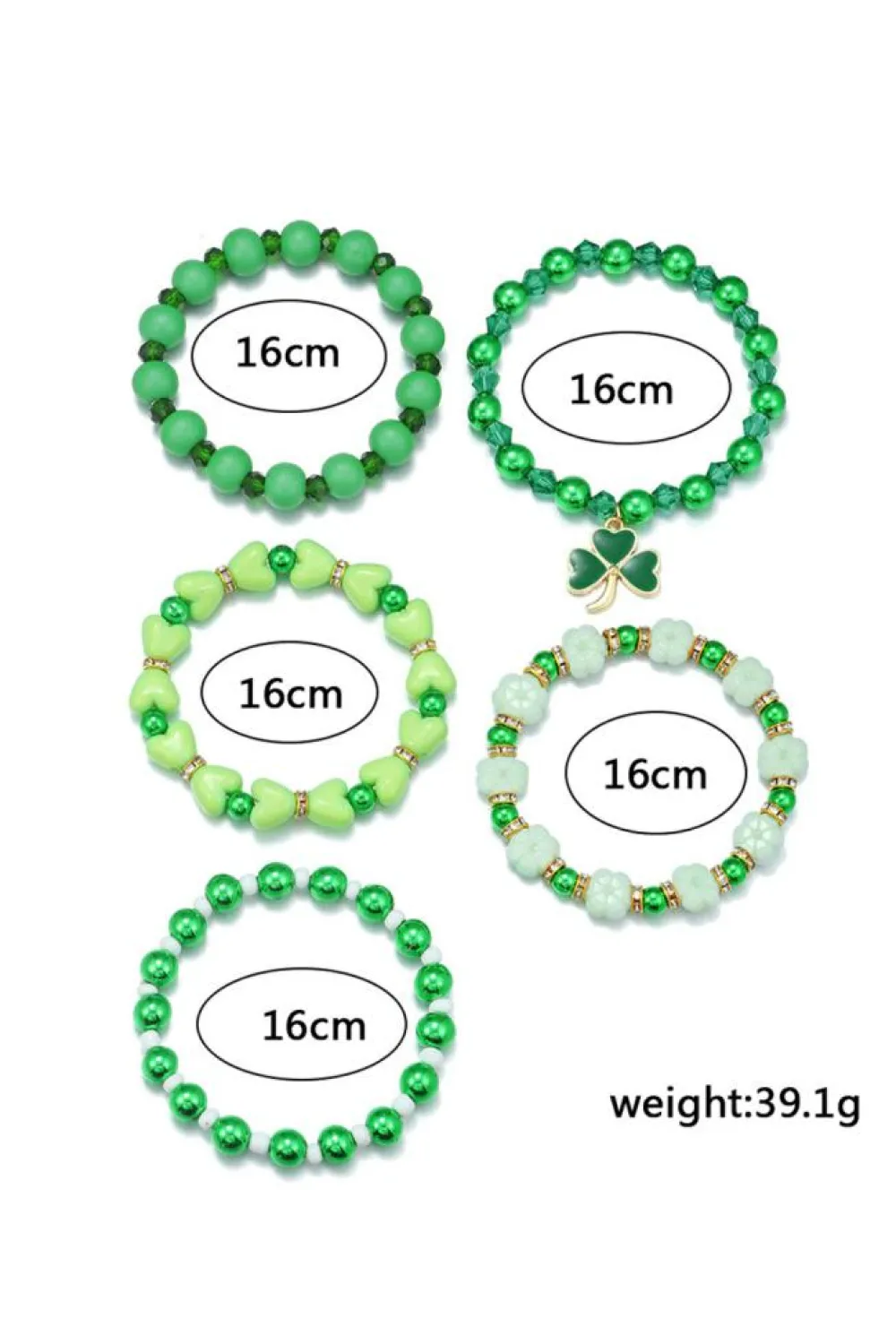 Sale Dear-Lover Clover Pendant Beaded 5pcs Bracelet Set Green
