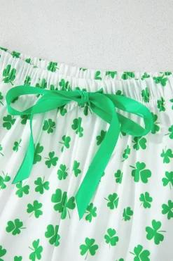 Discount Dear-Lover Clover Printed Short Sleeve and Ruffled Shorts Pajama Set Green