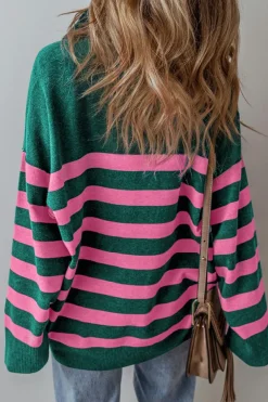 Best Dear-Lover Collared Quarter Zipper Oversized Sweater Green