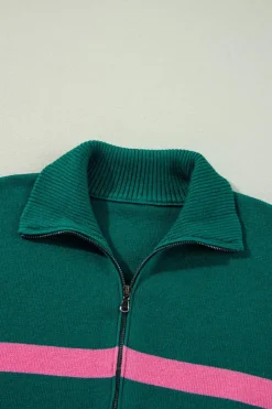 Best Dear-Lover Collared Quarter Zipper Oversized Sweater Green