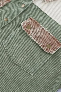 Clearance Dear-Lover Color Block Button Down Hooded Corduroy Jacket Green