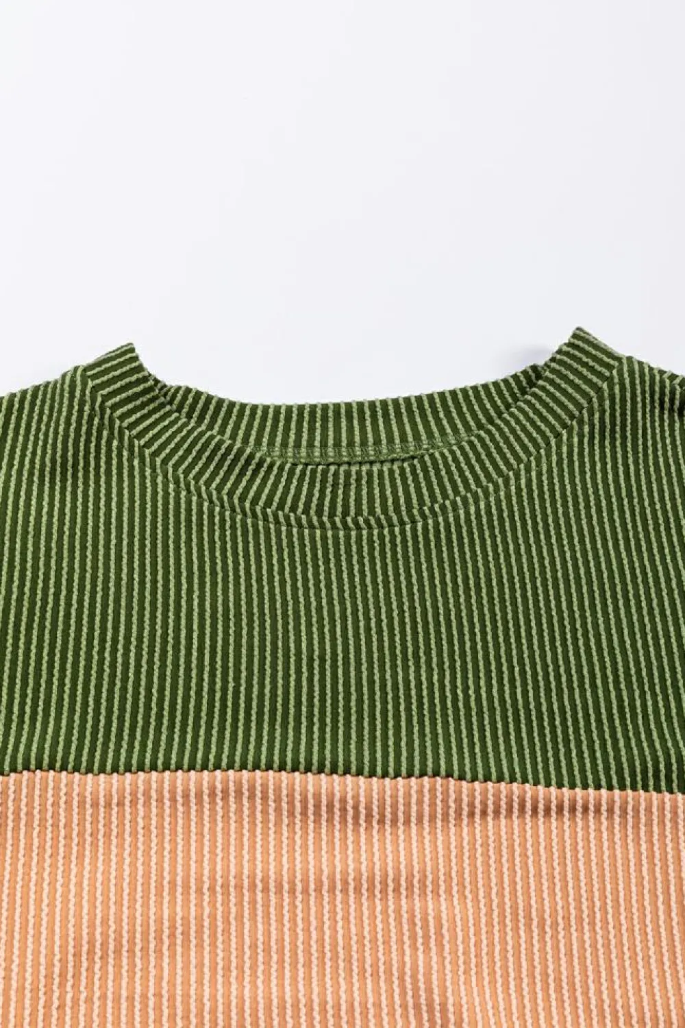 Online Dear-Lover Color Block Long Sleeve Ribbed Loose Top Green