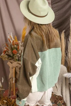 Best Dear-Lover Color Block Patchwork Vintage Corduroy Jacket Green