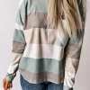 Fashion Dear-Lover Color Block Ribbed Long Sleeve Top with Pocket Green