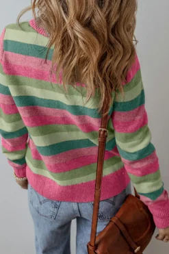 Hot Dear-Lover Color Block Ribbed Edge Round Neck Sweater Green