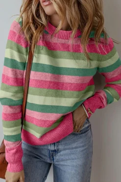 Hot Dear-Lover Color Block Ribbed Edge Round Neck Sweater Green