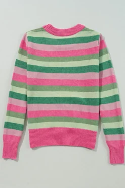 Hot Dear-Lover Color Block Ribbed Edge Round Neck Sweater Green