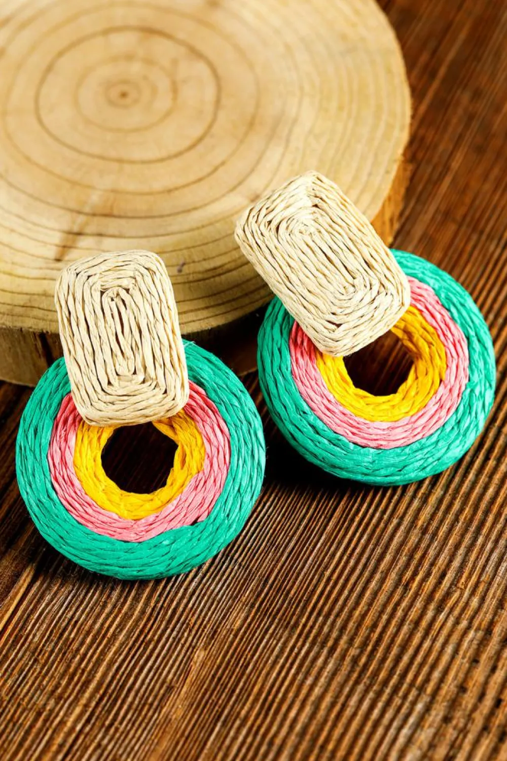 Discount Dear-Lover Colorblock Grass Vine Hoop Crochet Earrings Green