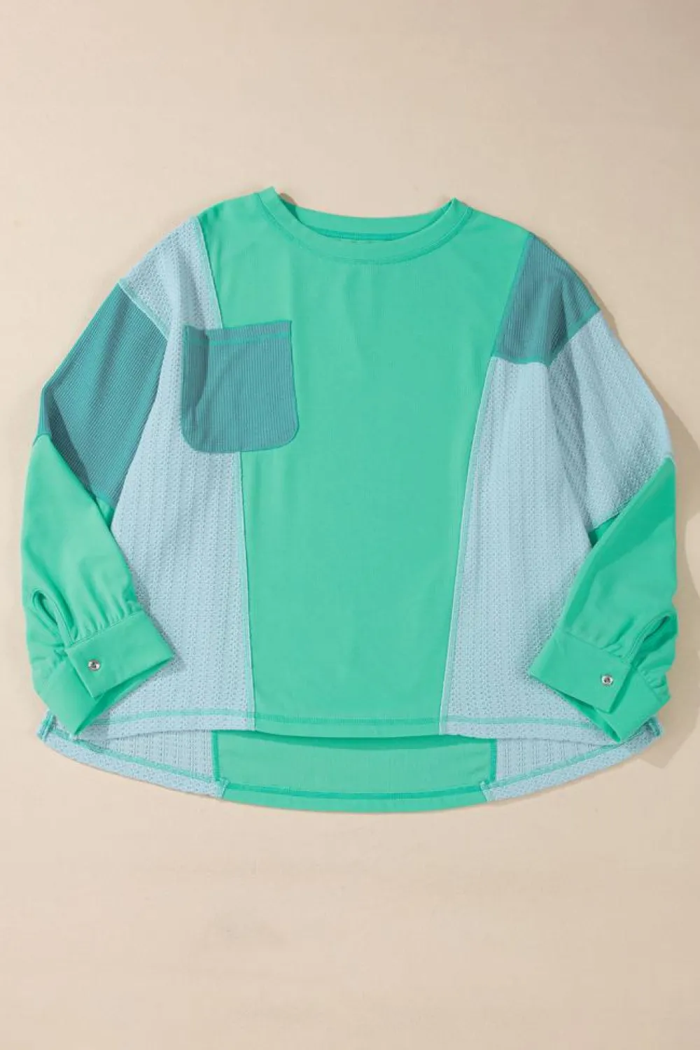 Best Dear-Lover Colorblock Stitching Patchwork Buttoned Long Sleeve Top Green