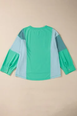 Best Dear-Lover Colorblock Stitching Patchwork Buttoned Long Sleeve Top Green