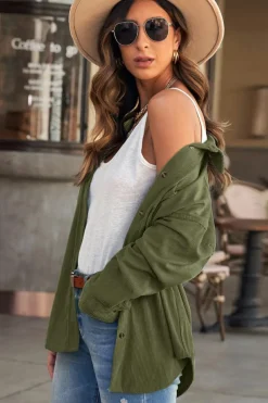 Discount Dear-Lover Corduroy Button Pocket Shirt Green