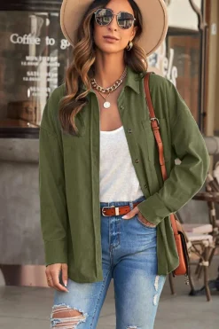 Discount Dear-Lover Corduroy Button Pocket Shirt Green