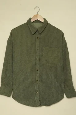 Discount Dear-Lover Corduroy Button Pocket Shirt Green