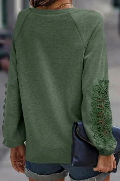 New Dear-Lover Crochet Lace Patch Raglan Sleeve Top Green