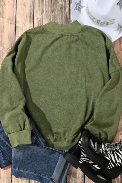 Online Dear-Lover Drop Shoulder Crew Neck Pullover Sweatshirt Green