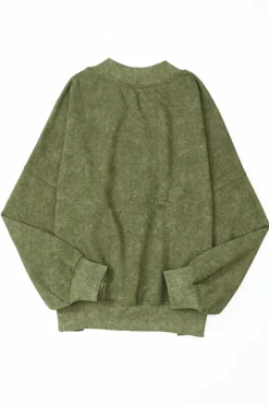 Online Dear-Lover Drop Shoulder Crew Neck Pullover Sweatshirt Green