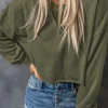 New Dear-Lover Drop Shoulder Cropped Sweatshirt Green