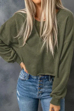 New Dear-Lover Drop Shoulder Cropped Sweatshirt Green