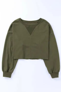 New Dear-Lover Drop Shoulder Cropped Sweatshirt Green