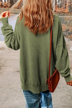 Best Dear-Lover Drop Shoulder Ribbed Trim Oversized Sweatshirt Green