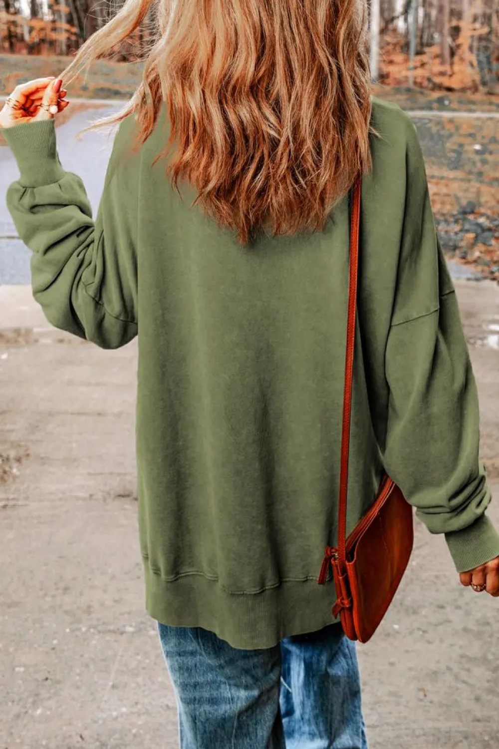 Best Dear-Lover Drop Shoulder Ribbed Trim Oversized Sweatshirt Green