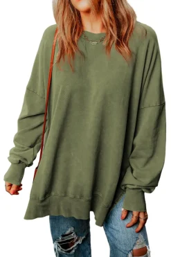 Best Dear-Lover Drop Shoulder Ribbed Trim Oversized Sweatshirt Green