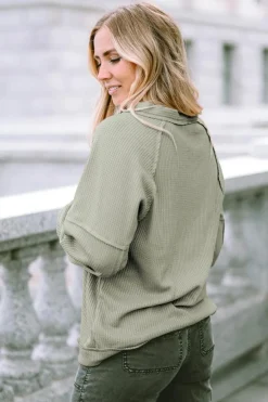Hot Dear-Lover Exposed Seam Buttons Front Waffle Knit Cardigan Green