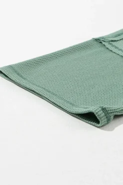 Best Dear-Lover Exposed Seam Half Sleeve Knitted V Neck Textured Top Green
