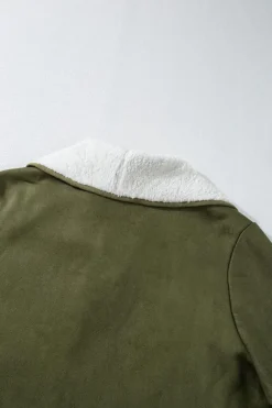 Hot Dear-Lover Faux Suede Fleece Lined Open Front Jacket Green