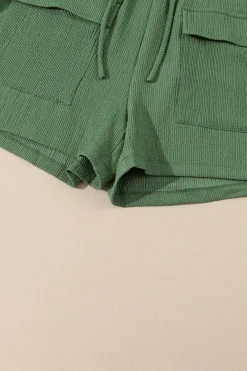 Fashion Dear-Lover Flap Pocket Casual Drawstring Shorts Green