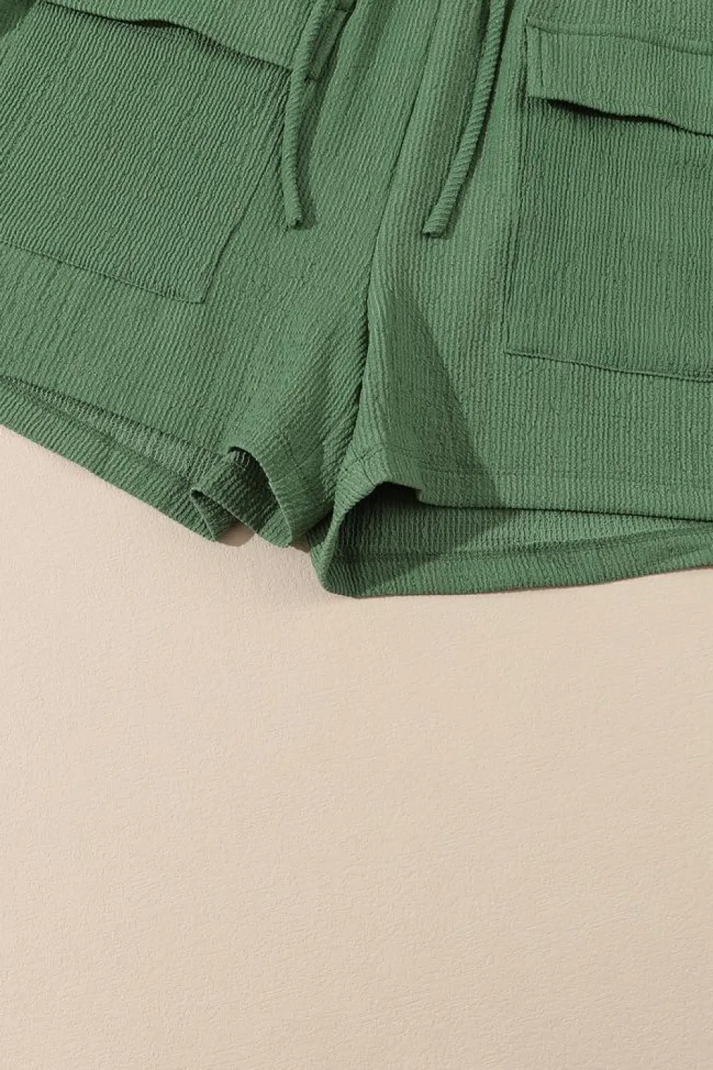 Fashion Dear-Lover Flap Pocket Casual Drawstring Shorts Green
