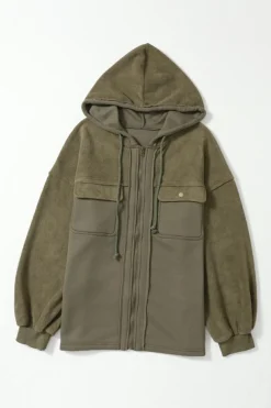 Online Dear-Lover Green Flap Pocket Drawstring Hood Zip Up Jacket Jungle Green